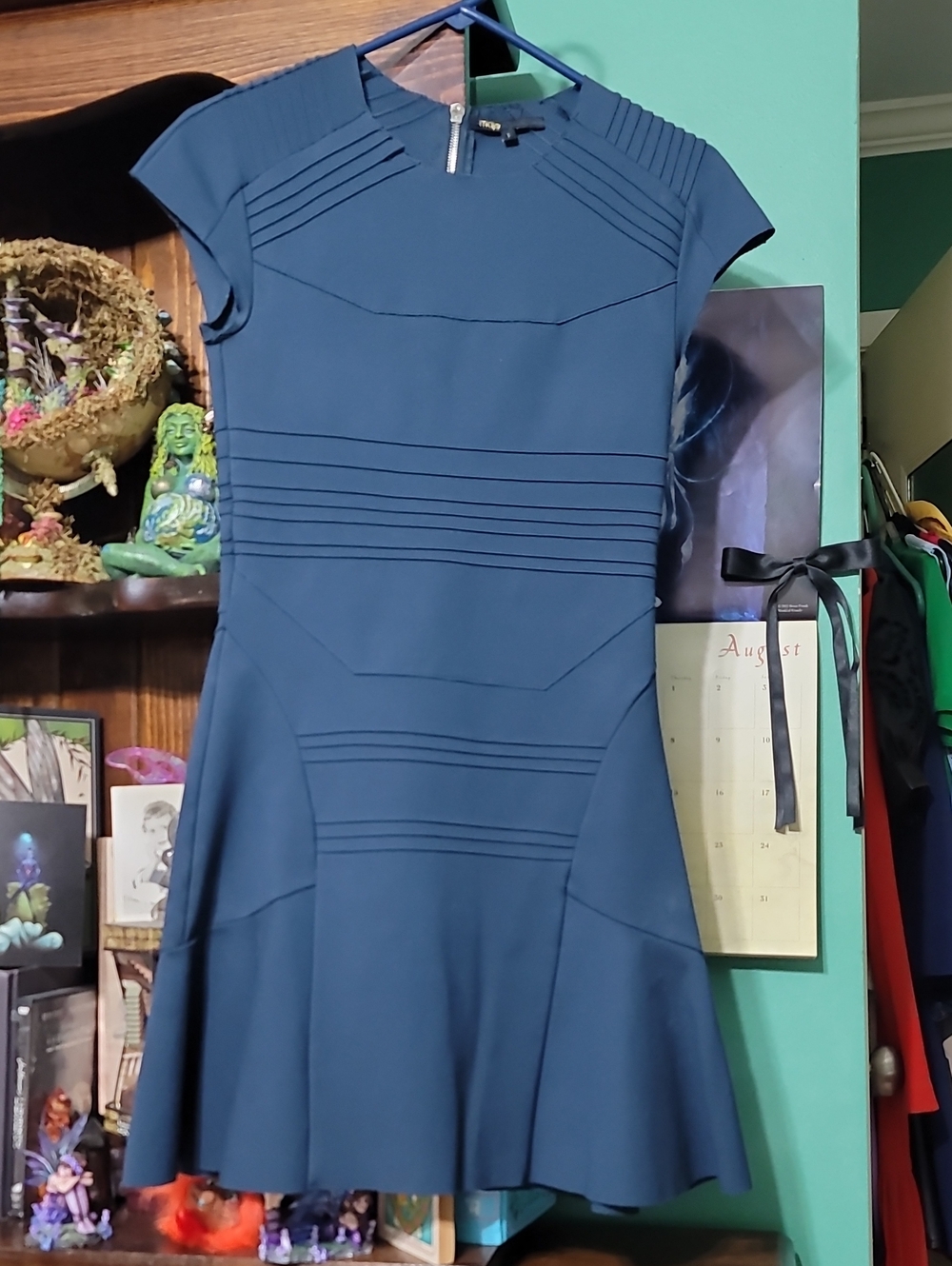 Maje Navy Cap-Sleeve Fit & Flare Dress